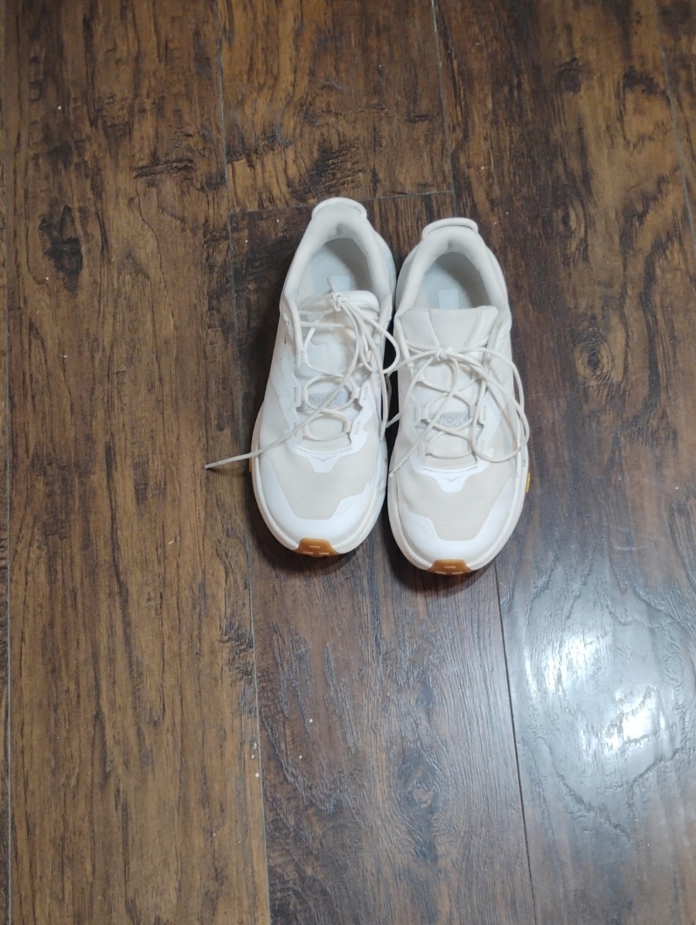 Hoka Cream White Sneakers with Teal Logo